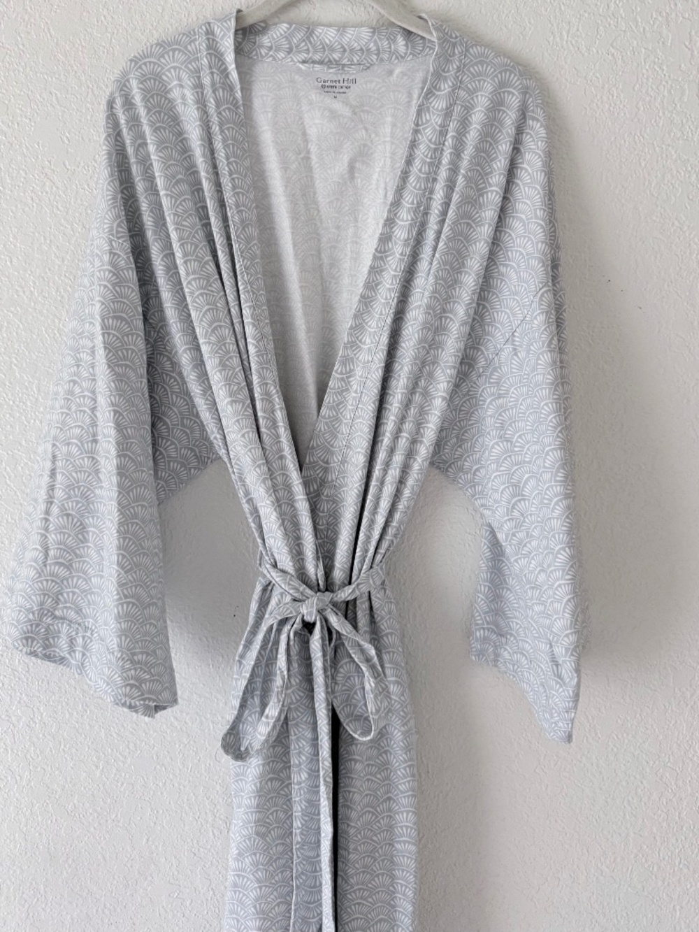 Garnet Hill Women’s Grey & White Asian Wrap Organic Cotton Robe Leisure